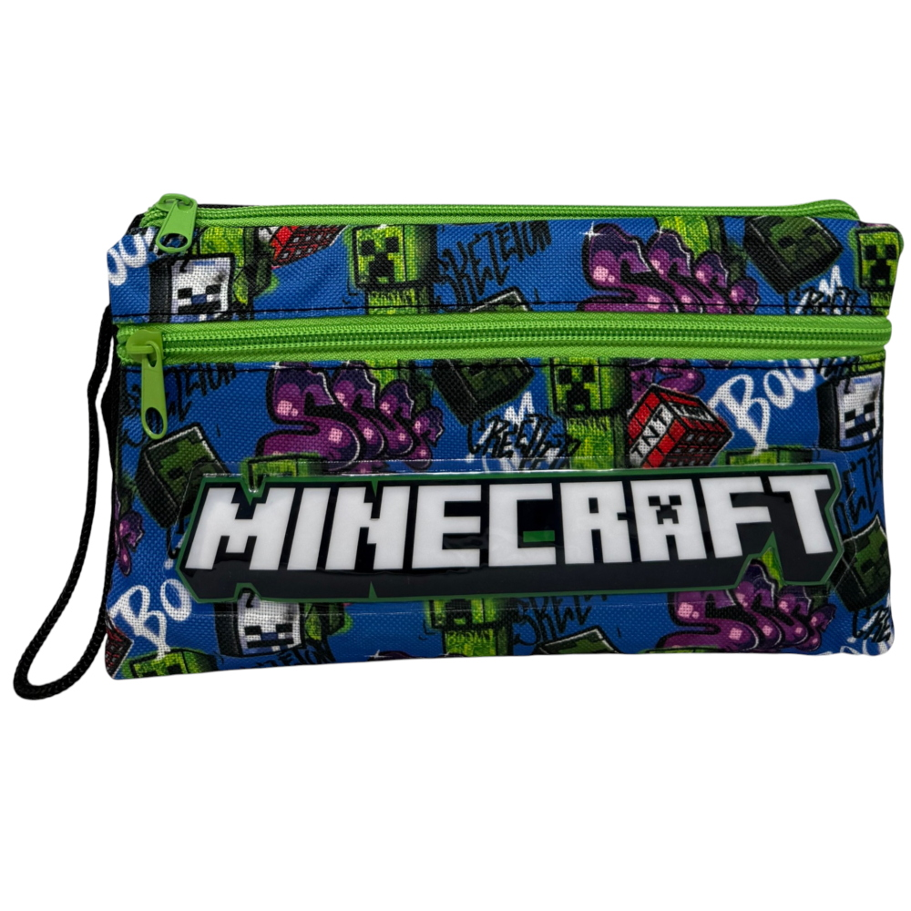 TOMBOLINO MINECRAFT 3 SCOMPARTI BUSTINA ASTUCCIO PORTACOLORI 22 CM - FU3992