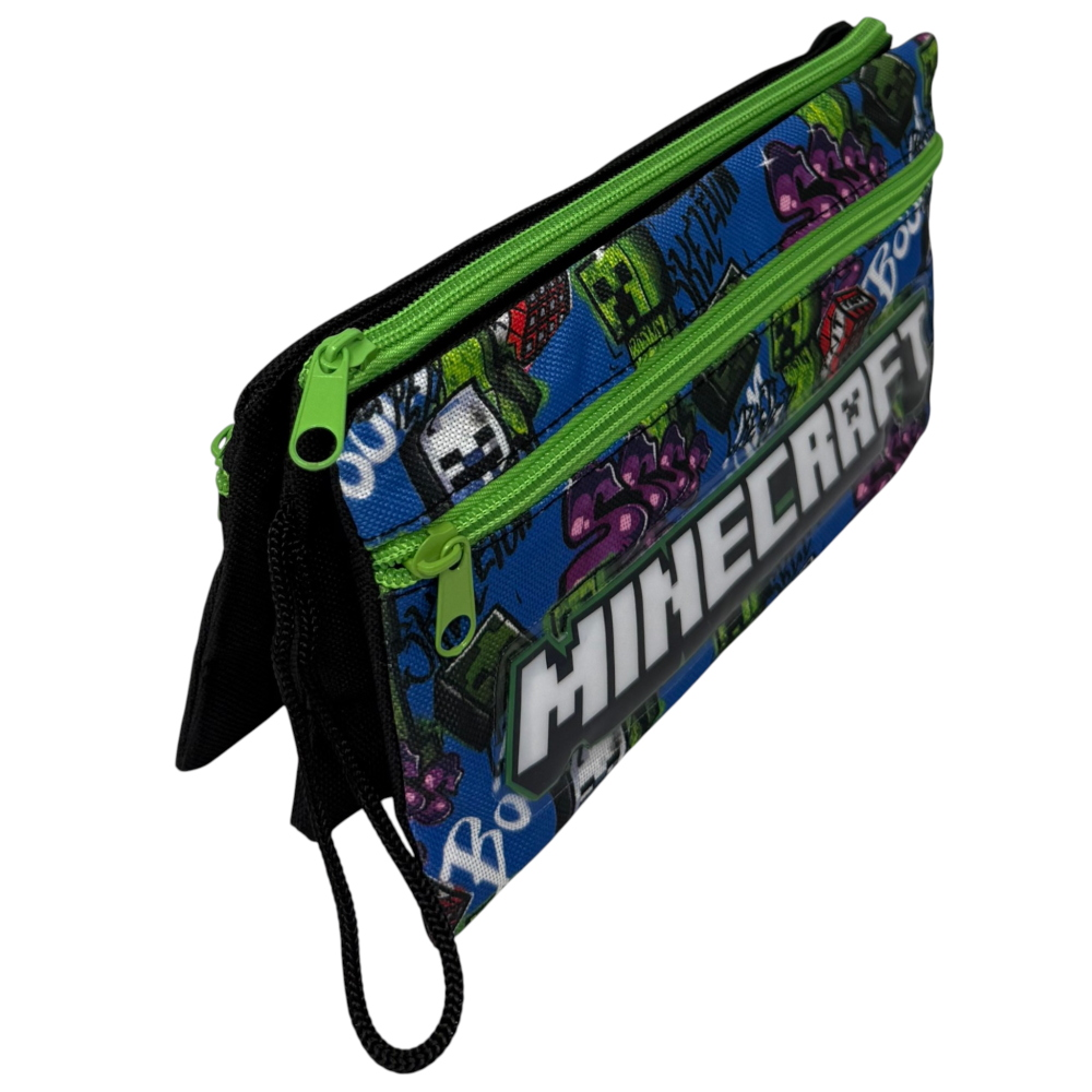 TOMBOLINO MINECRAFT 3 SCOMPARTI BUSTINA ASTUCCIO PORTACOLORI 22 CM - FU3992