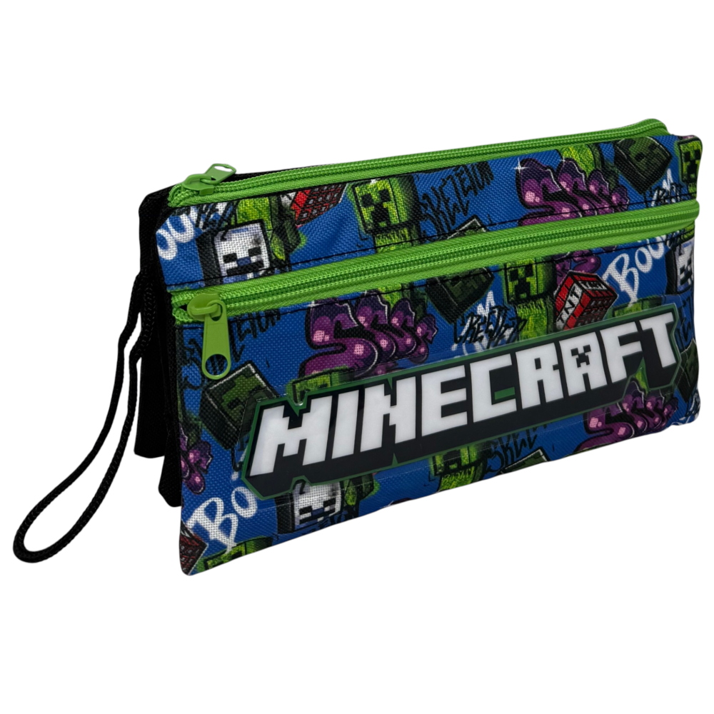 TOMBOLINO MINECRAFT 3 SCOMPARTI BUSTINA ASTUCCIO PORTACOLORI 22 CM - FU3992