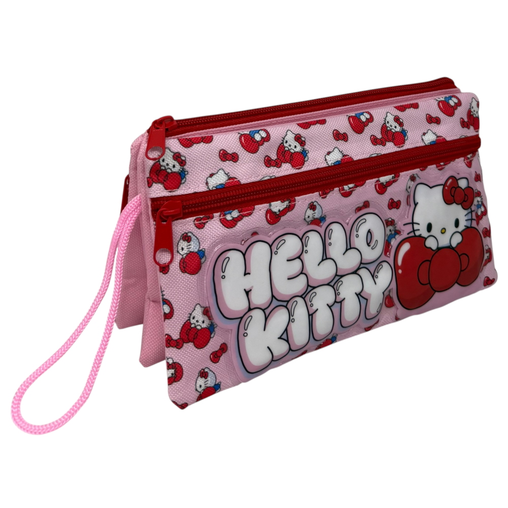 TOMBOLINO HELLO KITTY SANRIO 3 SCOMPARTI BUSTINA ASTUCCIO PORTACOLORI 22 CM - SF4029