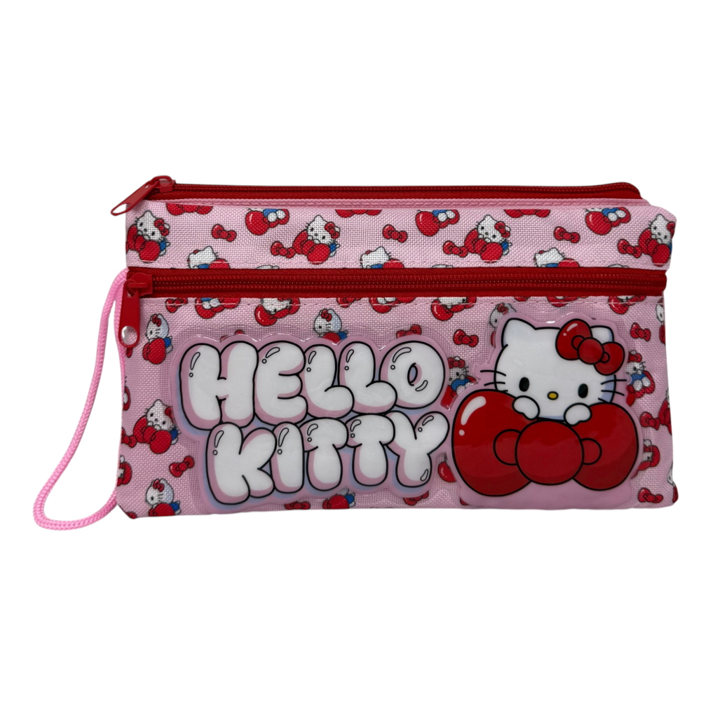 TOMBOLINO HELLO KITTY SANRIO 3 SCOMPARTI BUSTINA ASTUCCIO PORTACOLORI 22 CM - SF4029