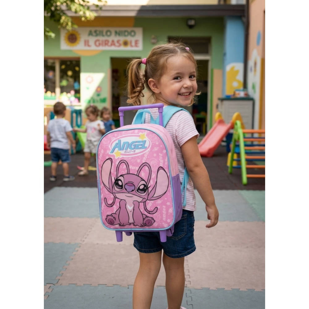 ZAINO ASILO TROLLEY STITCH ANGEL DISNEY BORSA PER SCUOLA MATERNA TEMPO LIBERO - SF4487