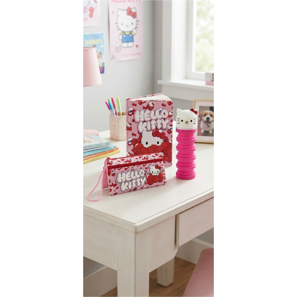 TOMBOLINO HELLO KITTY SANRIO 3 SCOMPARTI BUSTINA ASTUCCIO PORTACOLORI 22 CM - SF4029