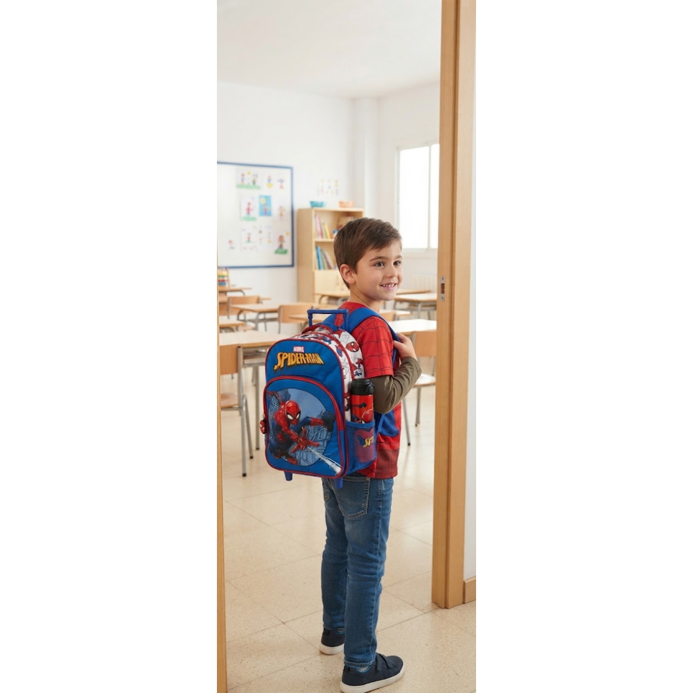 ZAINO ASILO TROLLEY SPIDERMAN MARVELCON TASCA FRONTALE 30 CM. MANICO ALLUNGABILE - SF4302