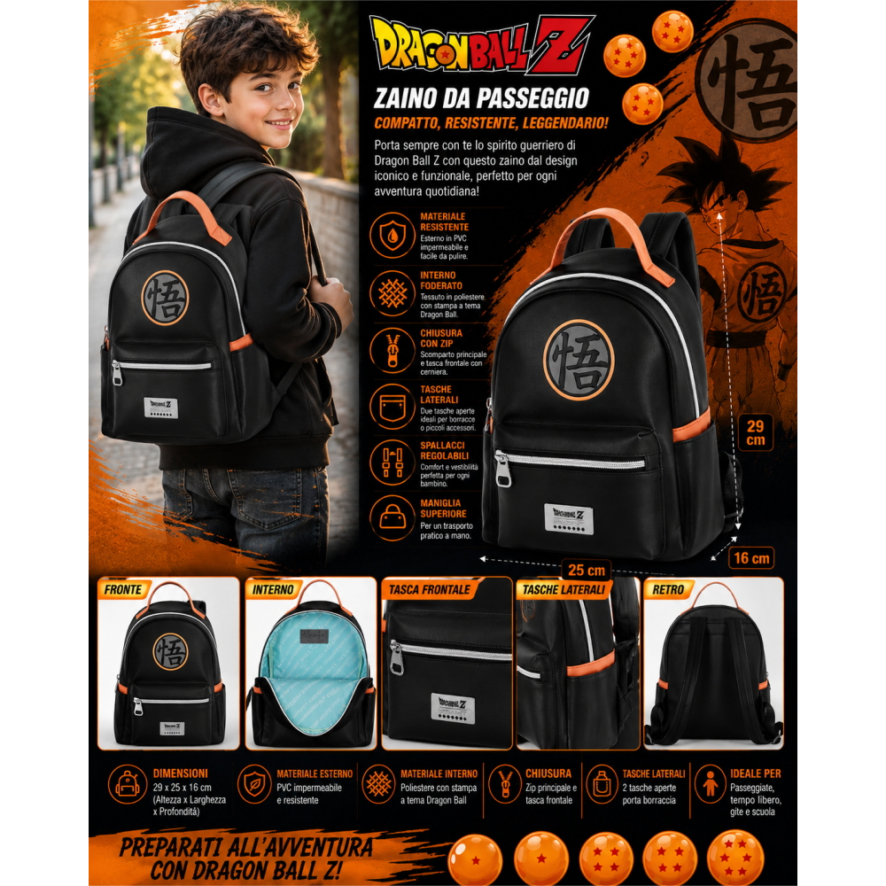 ZAINO DA PASSEGGIO DRAGON BALL Z BORSA 29 CM CON SPALLACCI REGOLABILI - 07587