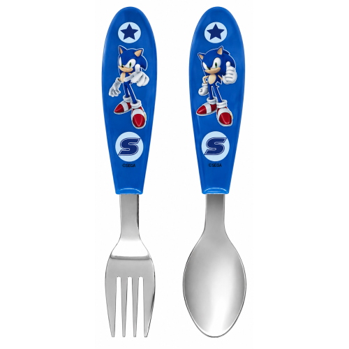 POSATE SONIC THE HEDGEHOG FORCHETTA E CUCCHIAIO IN ACCIAIO INOX MANICO ERGONOMICO- ST83418