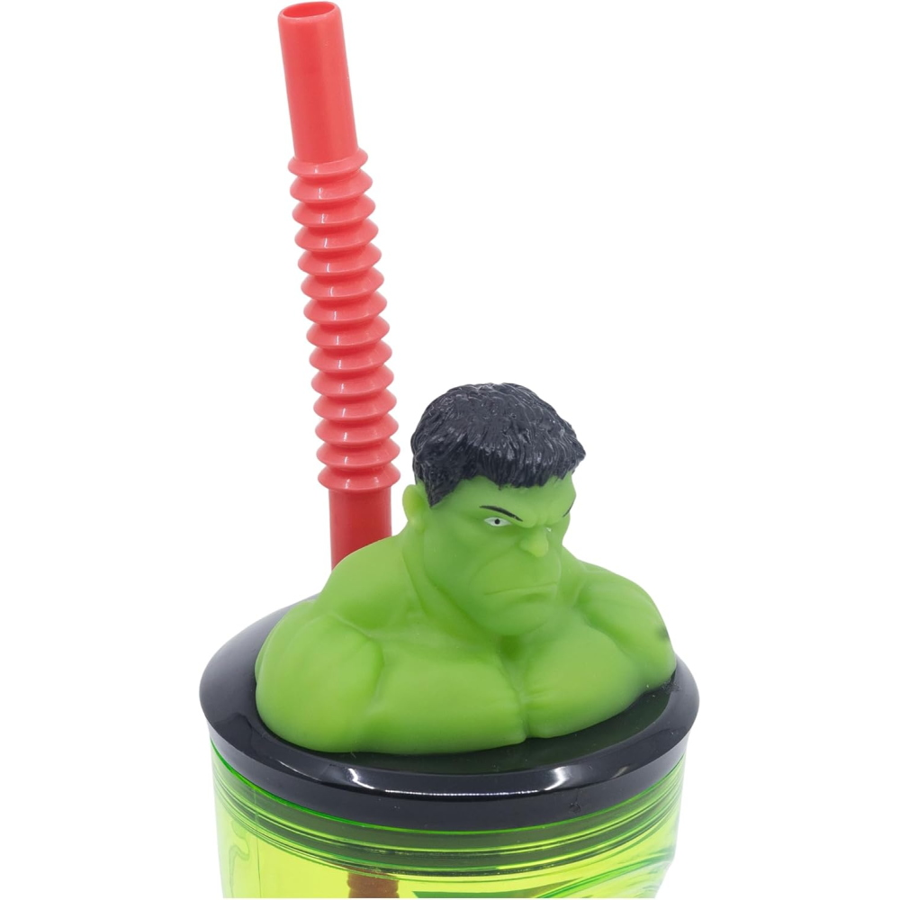 BICCHIERE CON CANNUCCIA AVENGERS HULK MARVEL PERSONAGGIO 3D 360 ML BPA FREE - ST10202