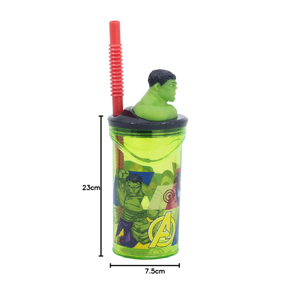 BICCHIERE CON CANNUCCIA AVENGERS HULK MARVEL PERSONAGGIO 3D 360 ML BPA FREE - ST10202