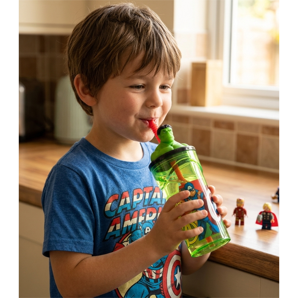 BICCHIERE CON CANNUCCIA AVENGERS HULK MARVEL PERSONAGGIO 3D 360 ML BPA FREE - ST10202
