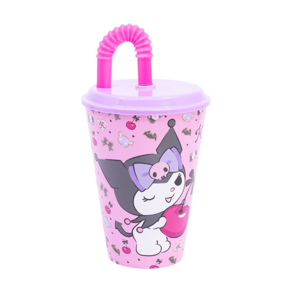 BICCHIERE CON CANNUCCIA KUROMI SANRIO IN PLASTICA RIUTILIZZABILE SEMIRIGIDA ML.430 - ST88330