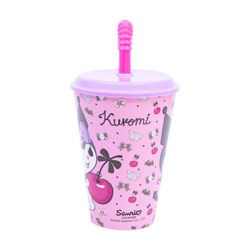 BICCHIERE CON CANNUCCIA KUROMI SANRIO IN PLASTICA RIUTILIZZABILE SEMIRIGIDA ML.430 - ST88330