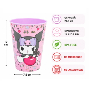BICCHIERE KUROMI SANRIO IN  PLASTICA SEMIRIGIDA RIUTILIZZABILE 260 ML BPA FREE - ST88307