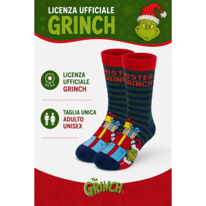 CALZINI ANTISCIVOLO INVERNALI GRINCH PER ADULTI CALZE IN MISTO CALDO COTONE TAGLIA UNICA - E13884MC