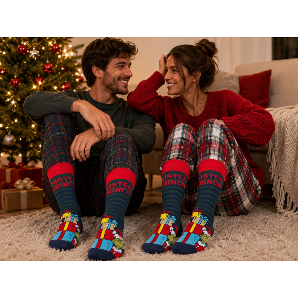 CALZINI ANTISCIVOLO INVERNALI GRINCH PER ADULTI CALZE IN MISTO CALDO COTONE TAGLIA UNICA - E13884MC
