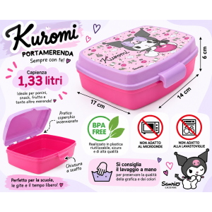 PORTAMERENDA KUROMI SANRIO PORTA PRANZO SCUOLA TEMPO LIBERO CM 17X14X6 - ST88374
