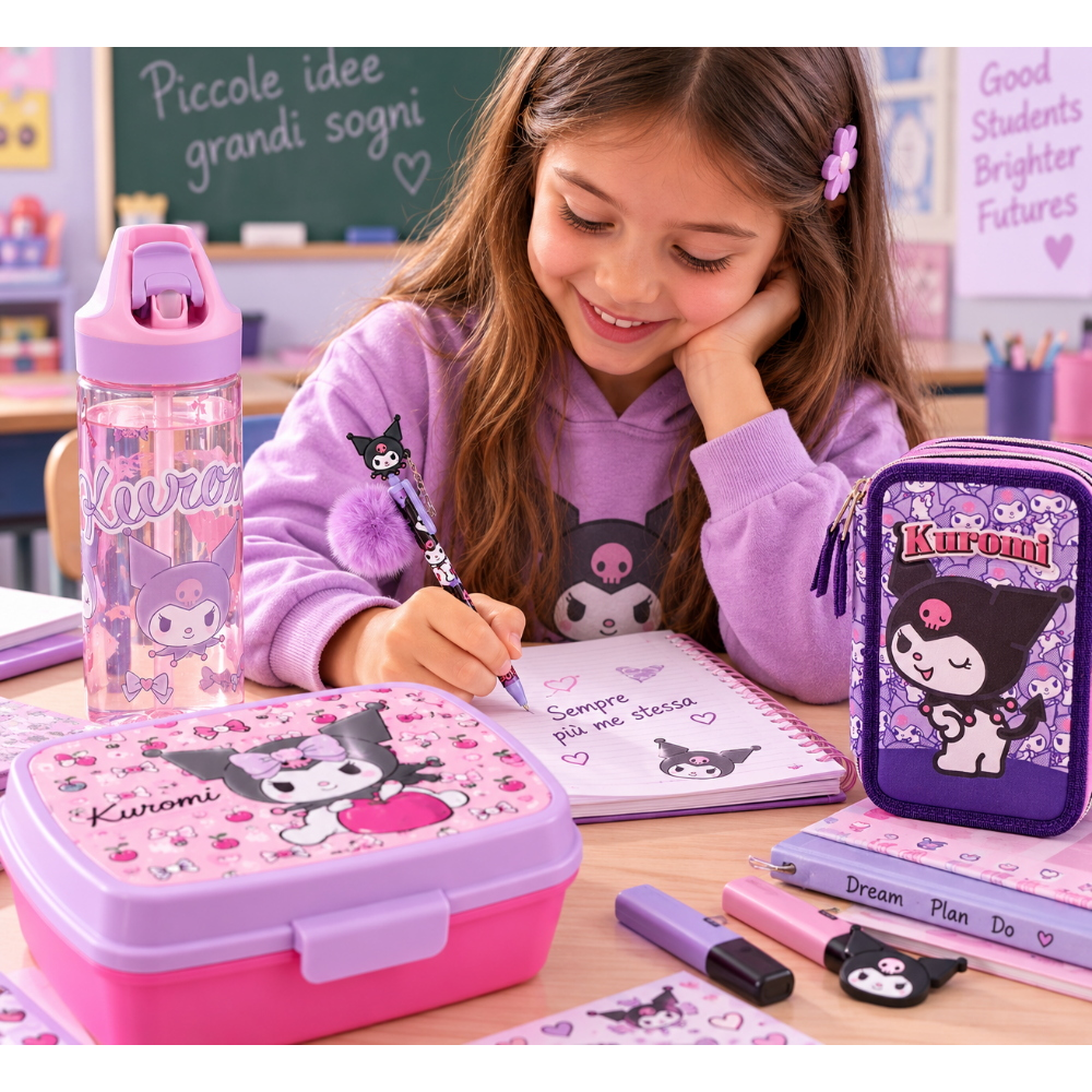 PORTAMERENDA KUROMI SANRIO PORTA PRANZO SCUOLA TEMPO LIBERO CM 17X14X6 - ST88374