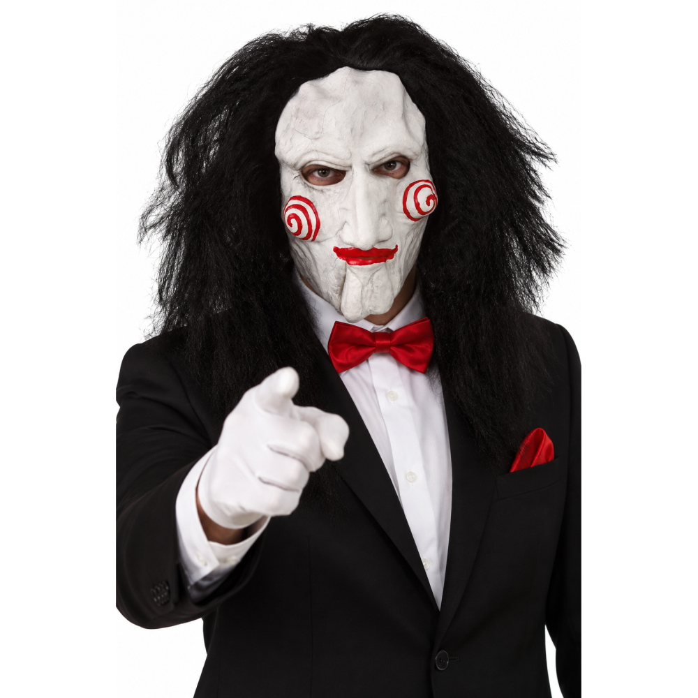 MASCHERA MARIONETTA IN LATTICE CON CAPELLI ADULTO TRAVESTIMENTO HALLOWEEN COSPLAY SAW L'ENIGMISTA - 2860