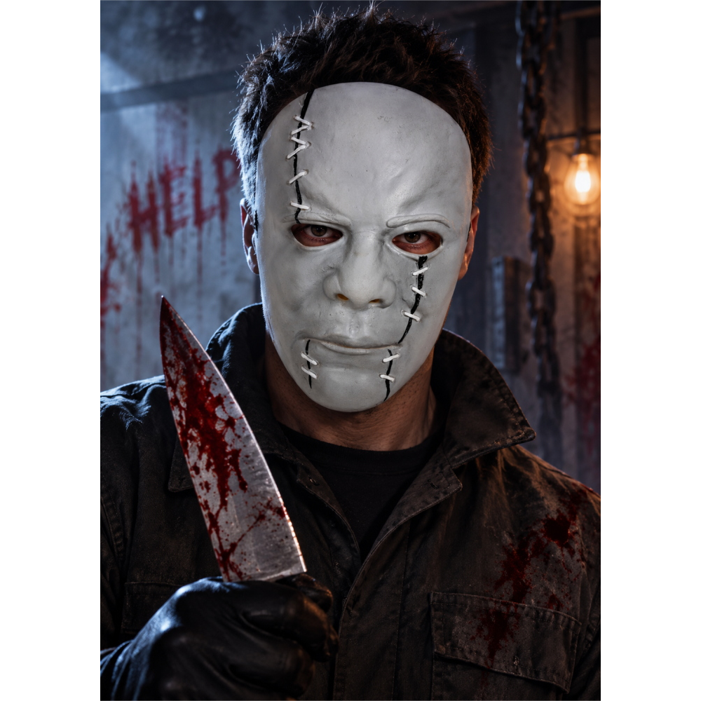 MASCHERA ASSASSINO IN LATTICE CON CICATRICI ACCESSORIO TRAVESTIMENTO HALLOWEEN COSPLAY - 20544
