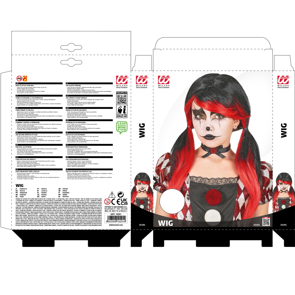 PARRUCCA PAGLIACCIO HORROR ACCESSORI PER ABITO VESTITO TRAVESTIMENTO CARNEVALE - 10291