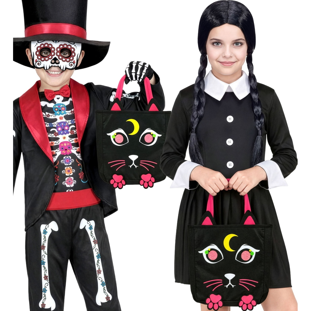 CESTINO DOLCETTO O SCHERZETTO GATTO BORSETTA ACCESSORI HALLOWEEN CARNEVALE - 86875