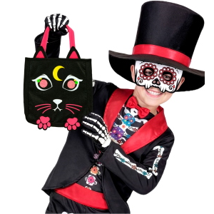 CESTINO DOLCETTO O SCHERZETTO GATTO BORSETTA ACCESSORI HALLOWEEN CARNEVALE - 86875