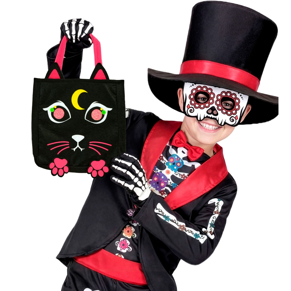 CESTINO DOLCETTO O SCHERZETTO GATTO BORSETTA ACCESSORI HALLOWEEN CARNEVALE - 86875