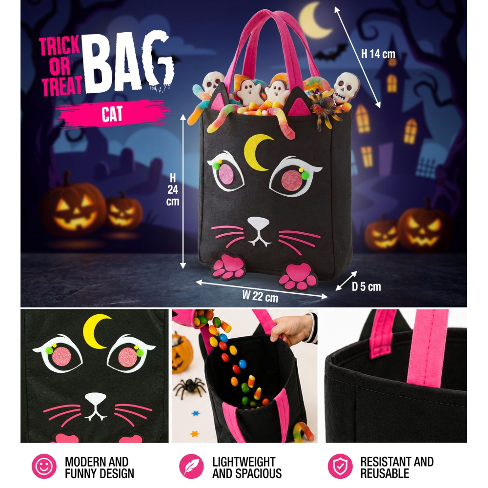 CESTINO DOLCETTO O SCHERZETTO GATTO BORSETTA ACCESSORI HALLOWEEN CARNEVALE - 86875