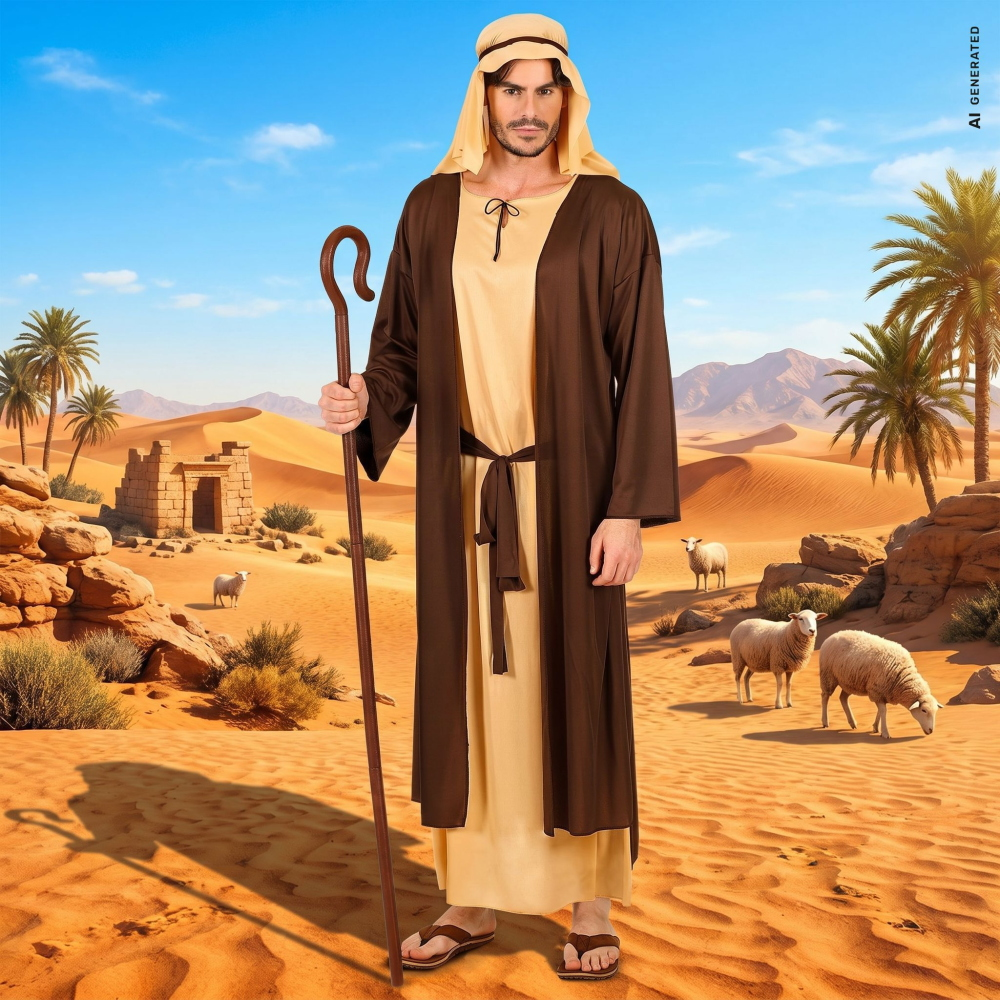 COSTUME GIUSEPPE TUNICA E COPRICAPO TRAVESTIMENTO UOMO RECITA NATALE CARNEVALE COSPLAY - 0294