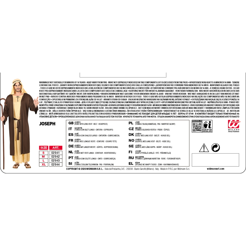 COSTUME GIUSEPPE TUNICA E COPRICAPO TRAVESTIMENTO UOMO RECITA NATALE CARNEVALE COSPLAY - 0294